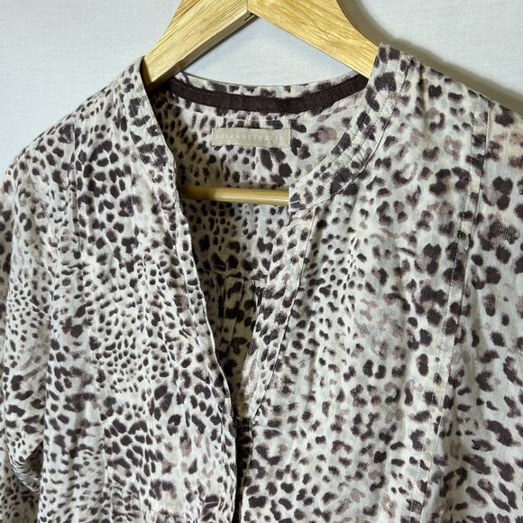 Lola Australia Ivory Brown Leopard Print V-Neck 3/4 Sleeve Tiered Dress Size M - Picture 4 of 12